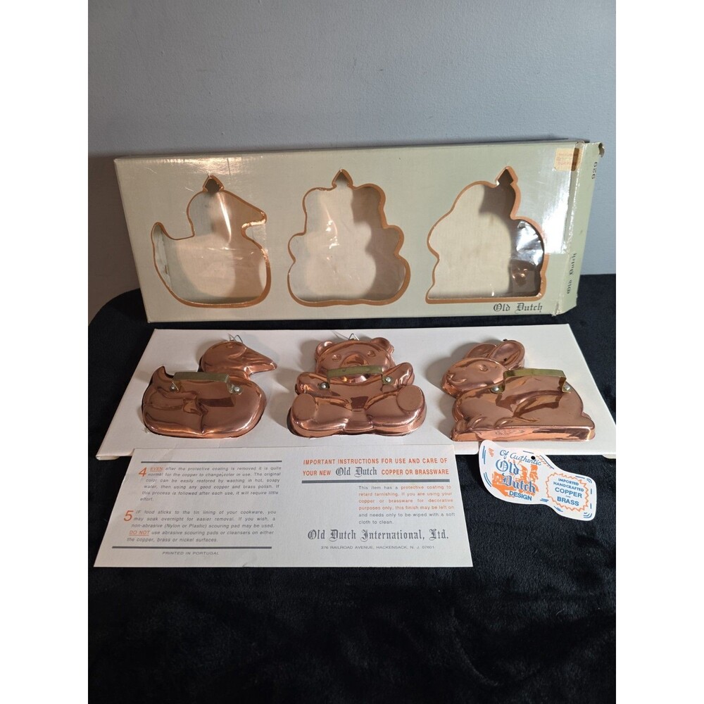 OLD DUTCH Cookie Mold Cutters Brass Handles Portugal Box Set 3 Solid Copper VTG